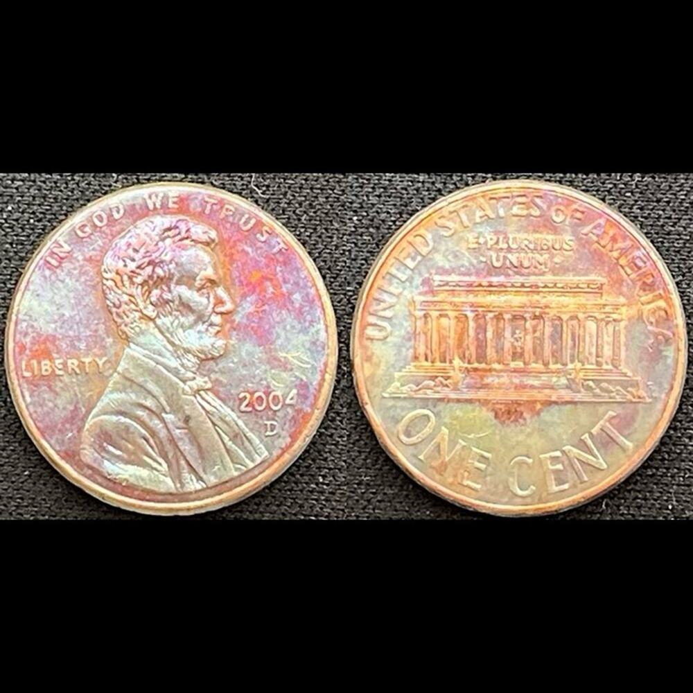 Lincoln One Cent 2004-D Synthesized Rainbow Toning Handmade Collection Coin #22